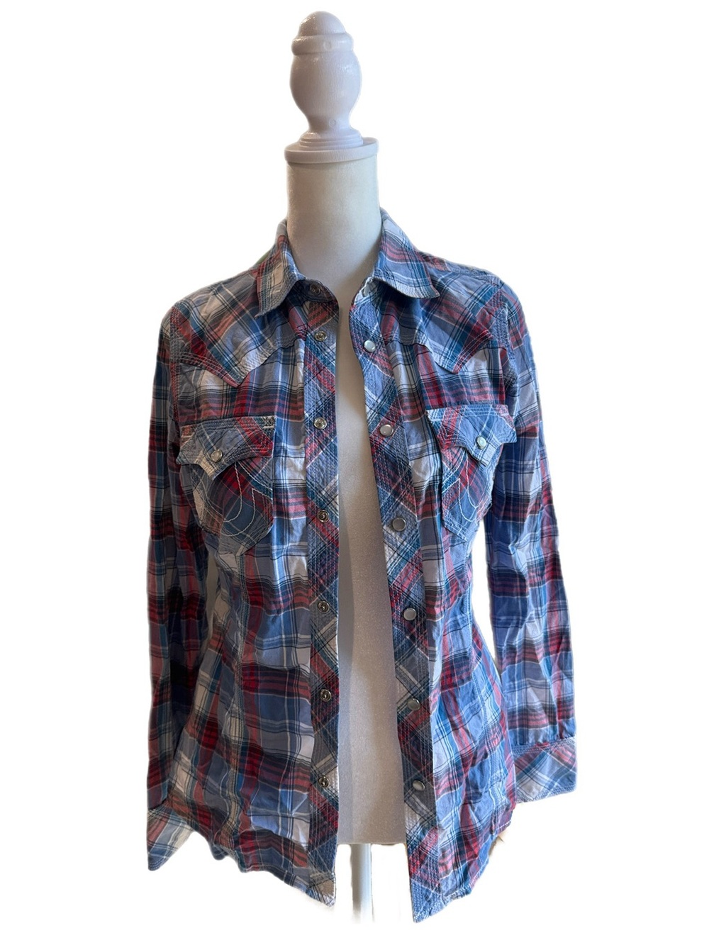 True Religion Blue & Red Plaid Snap-Front Western Jacket